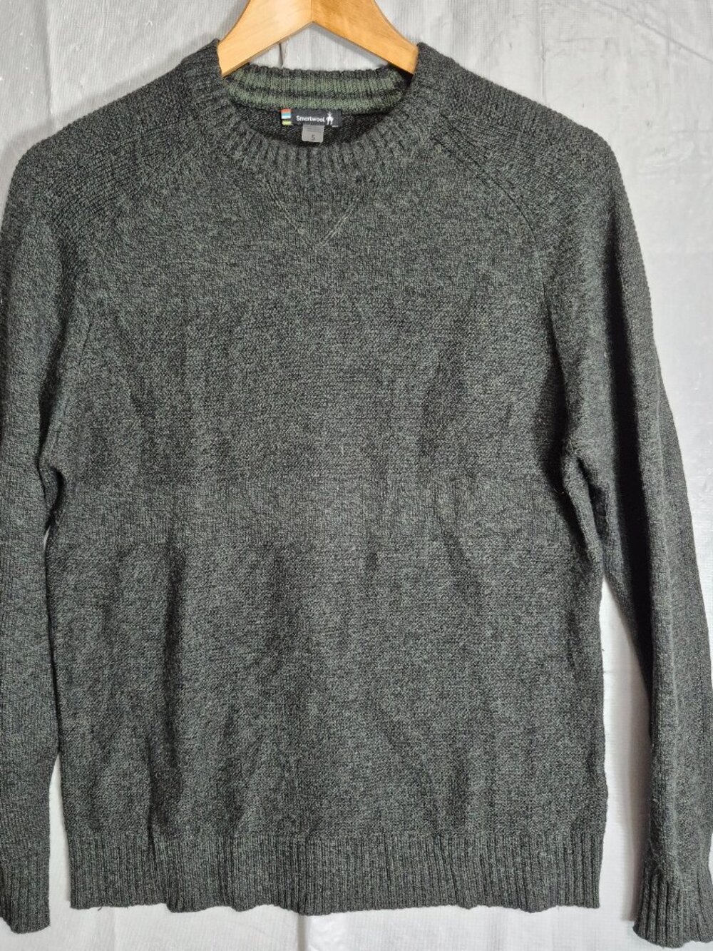 Smartwool Sparwood Sweater Mens Small Gray Green Wool Crew Neck Pullover 0626